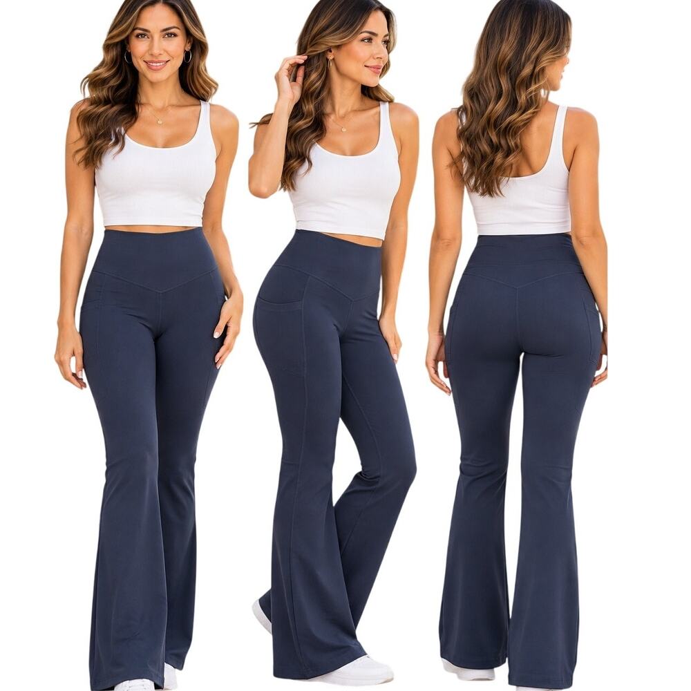 Halara Flare Leg Yoga Pants Womens XL Ultra Tall Blue High Waist Pockets